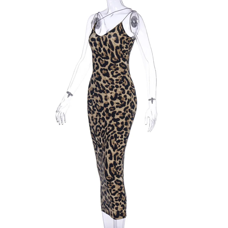 leopard print sleeveless midi dress
