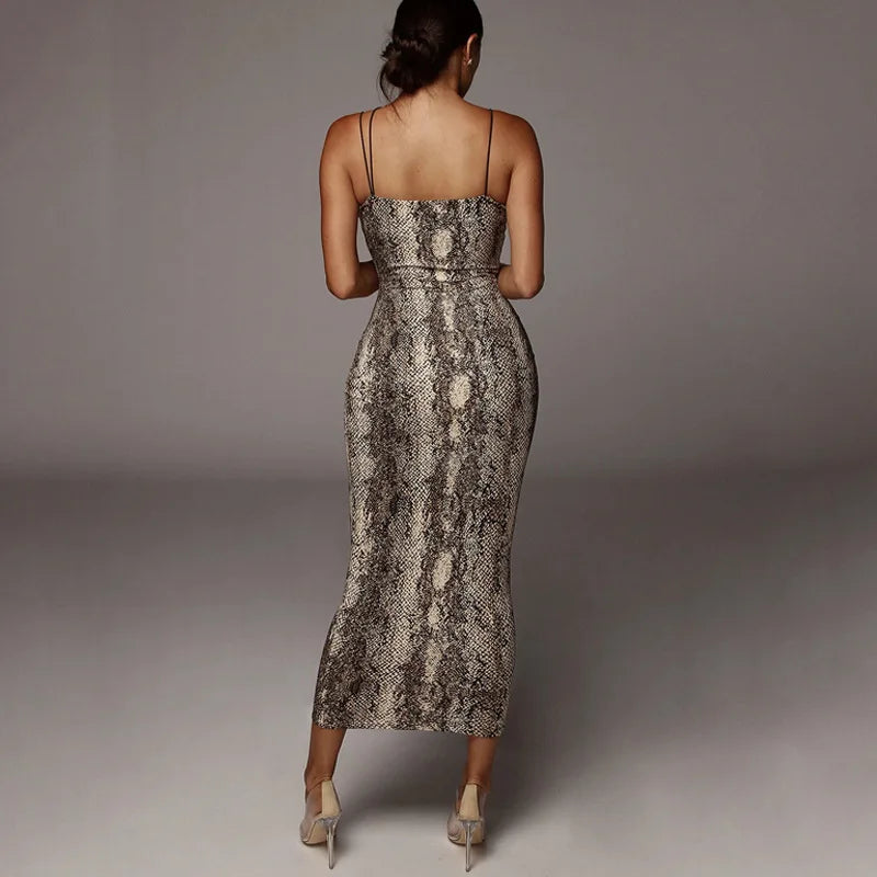 leopard print sleeveless midi dress