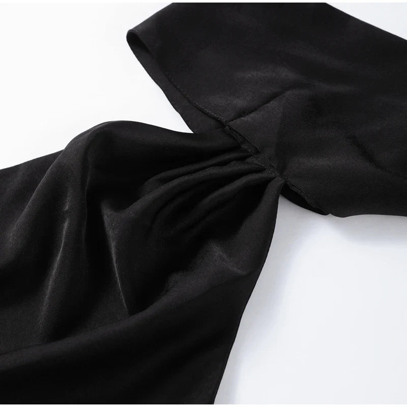 Sexy Satin Ribbon Party Dress Women Elegant Halter Backless Off Shoulder Sleeveless Female Dresses 2024 Summer Solid Robe Gown
