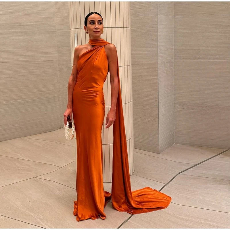 Sexy Satin Ribbon Party Dress Women Elegant Halter Backless Off Shoulder Sleeveless Female Dresses 2024 Summer Solid Robe Gown