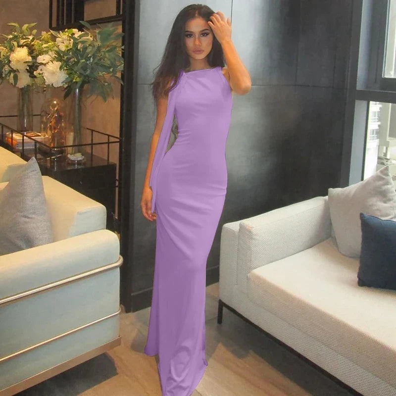 Hugcitar Fashion Solid O Neck Sleeveless Patchwork Sexy Bodycon Maxi Prom Dress Summer Women Clothes Party Festival Club Y2K
