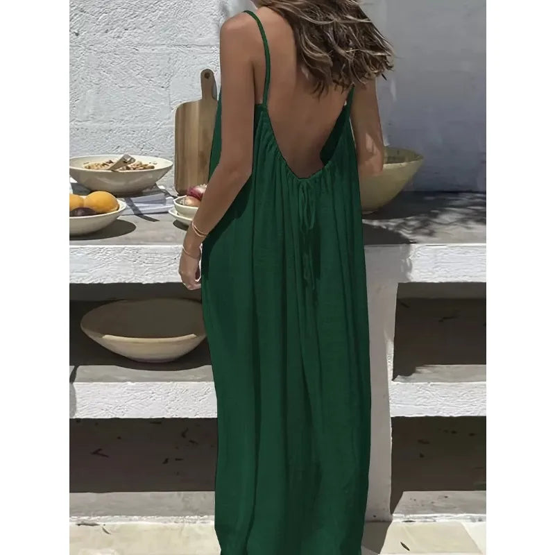 2026 Loose-Fit Spaghetti Strap Dress Women's Casual Homewear Summer Dress Solid-Color Vacation Cool Homewear