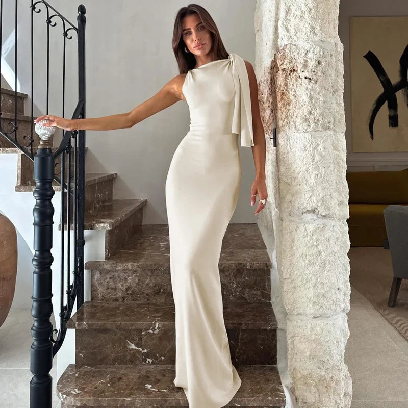Hugcitar Fashion Solid O Neck Sleeveless Patchwork Sexy Bodycon Maxi Prom Dress Summer Women Clothes Party Festival Club Y2K