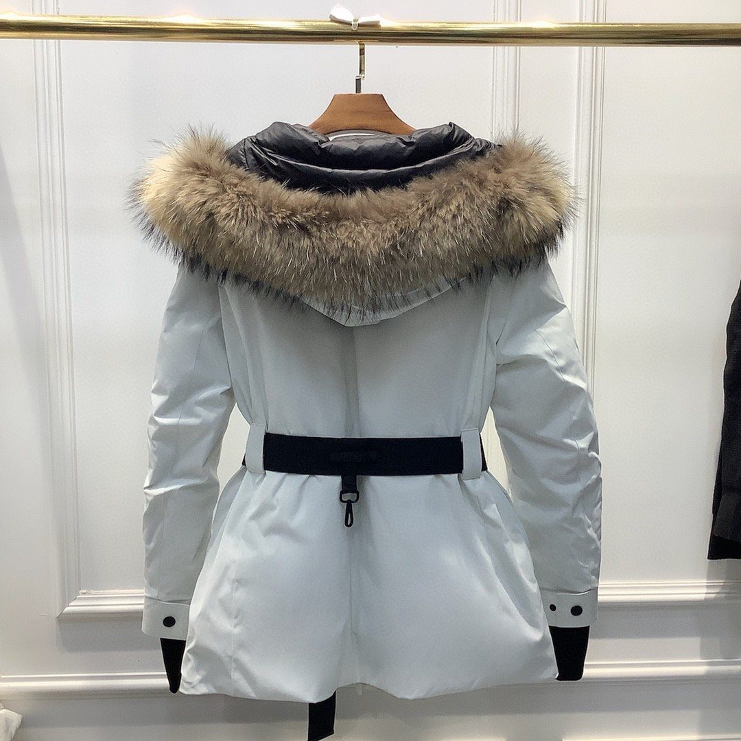 Moncler Belted Fur-Trim Hooded Coat