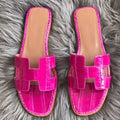 HERM Oran Sandals In Rose Shiny Niloticus Crocodile