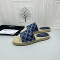 NEW FLAT FISHERMAN SLIPPERS NAVY BLUE COTTON CANVAS