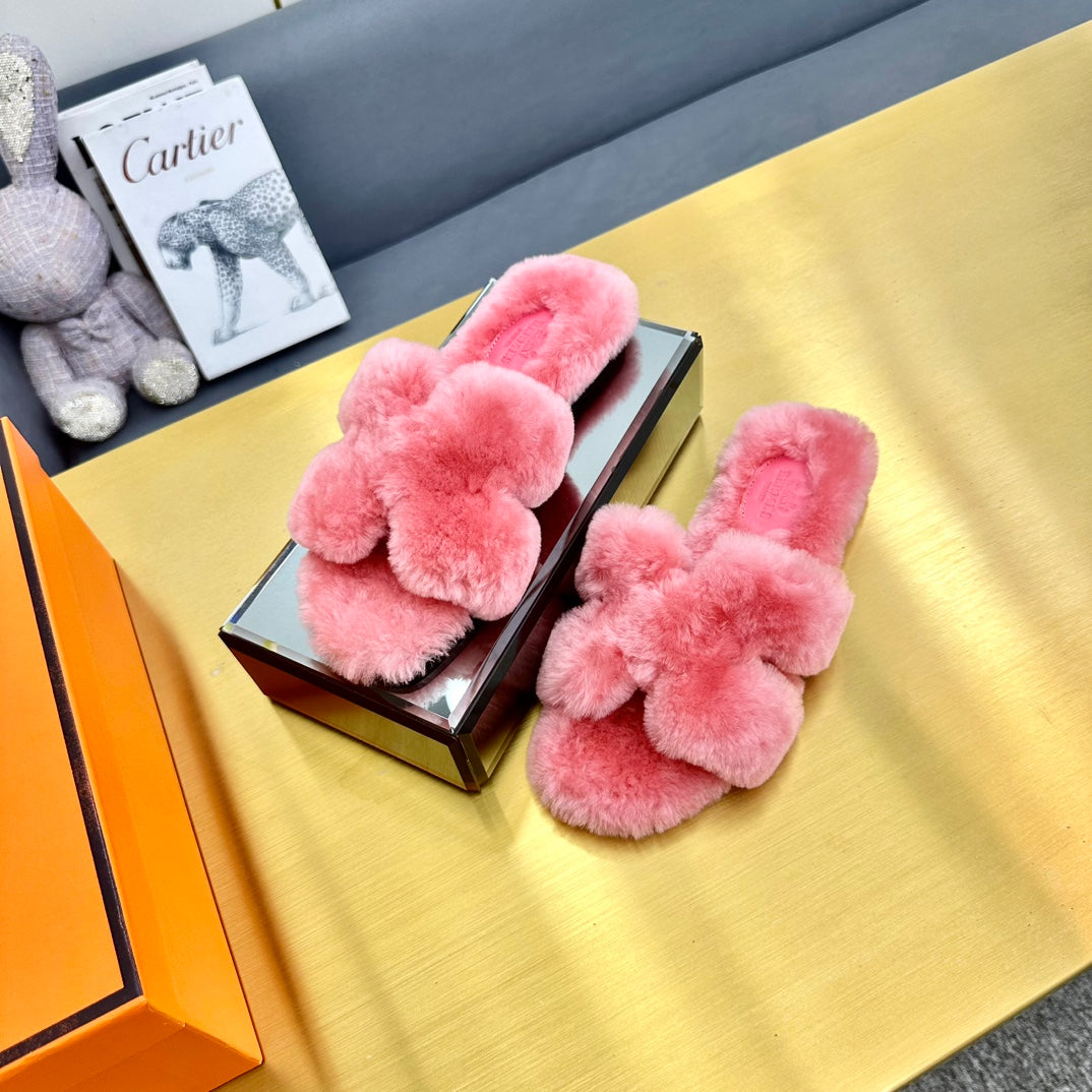 ORAN SHEARLING SANDALS DARK PINK