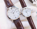 Longines Silver White Dial Brown Strap Couple Watch Set