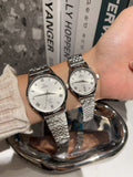 Omega Silver White Dial Bracelet Couple Watch Set