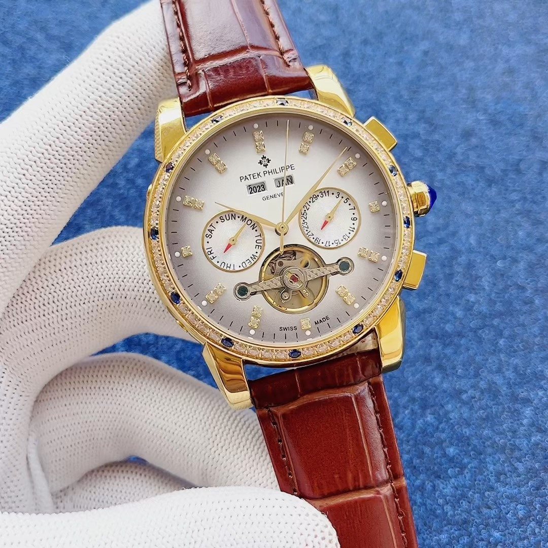 Patek Philippe Gold-Tone Open-Heart Leather Strap Watch